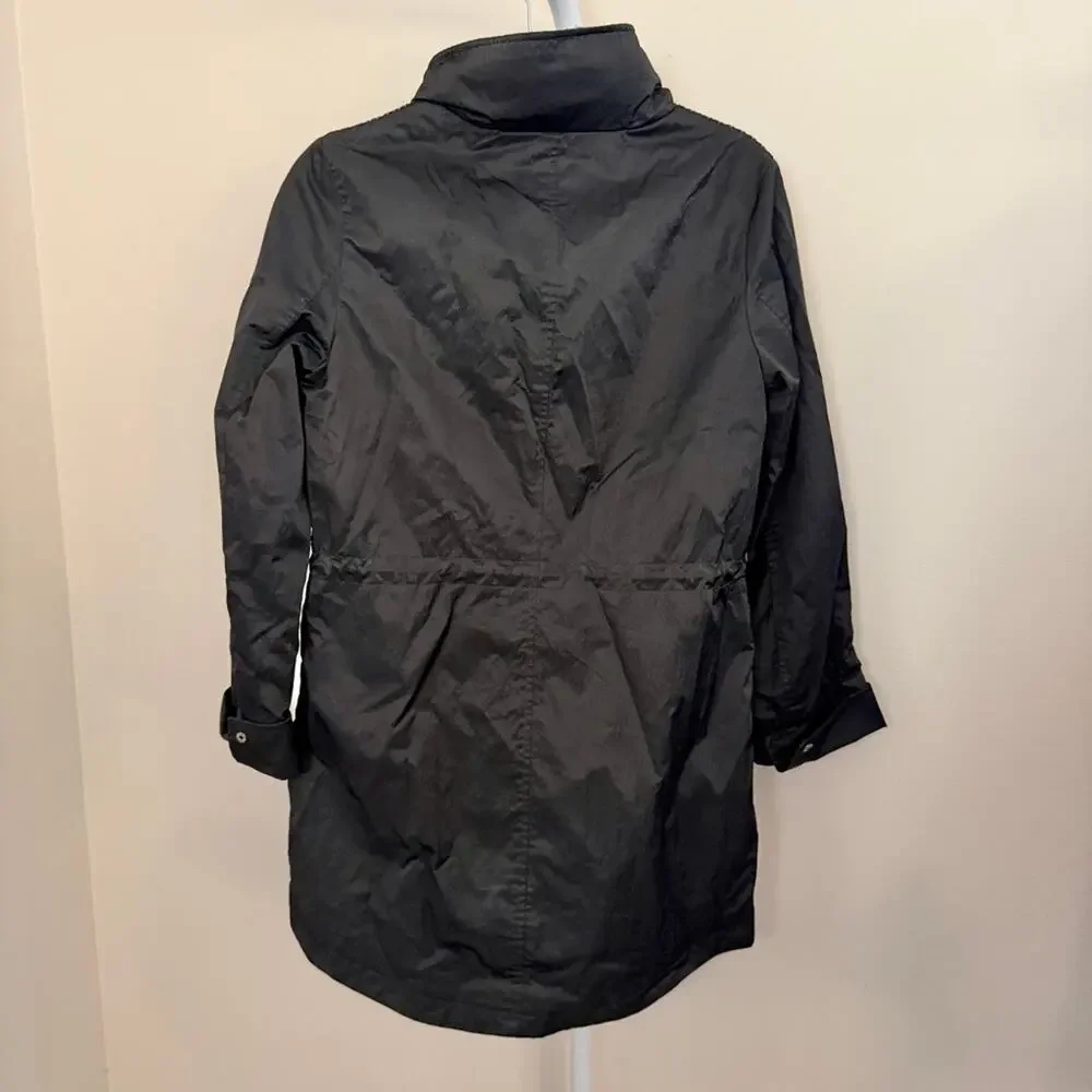 T TAHARI Women's Alexa Black Mesh Asymmetrical Zip Hooded Raincoat Jacket S